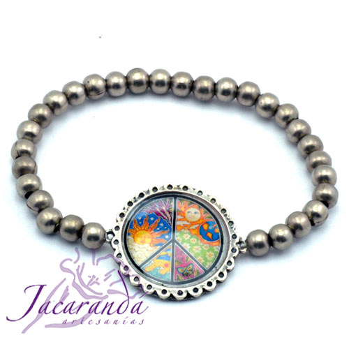 Pulsera perlas de metal enchapadas en plata simbolo Signo de la paz